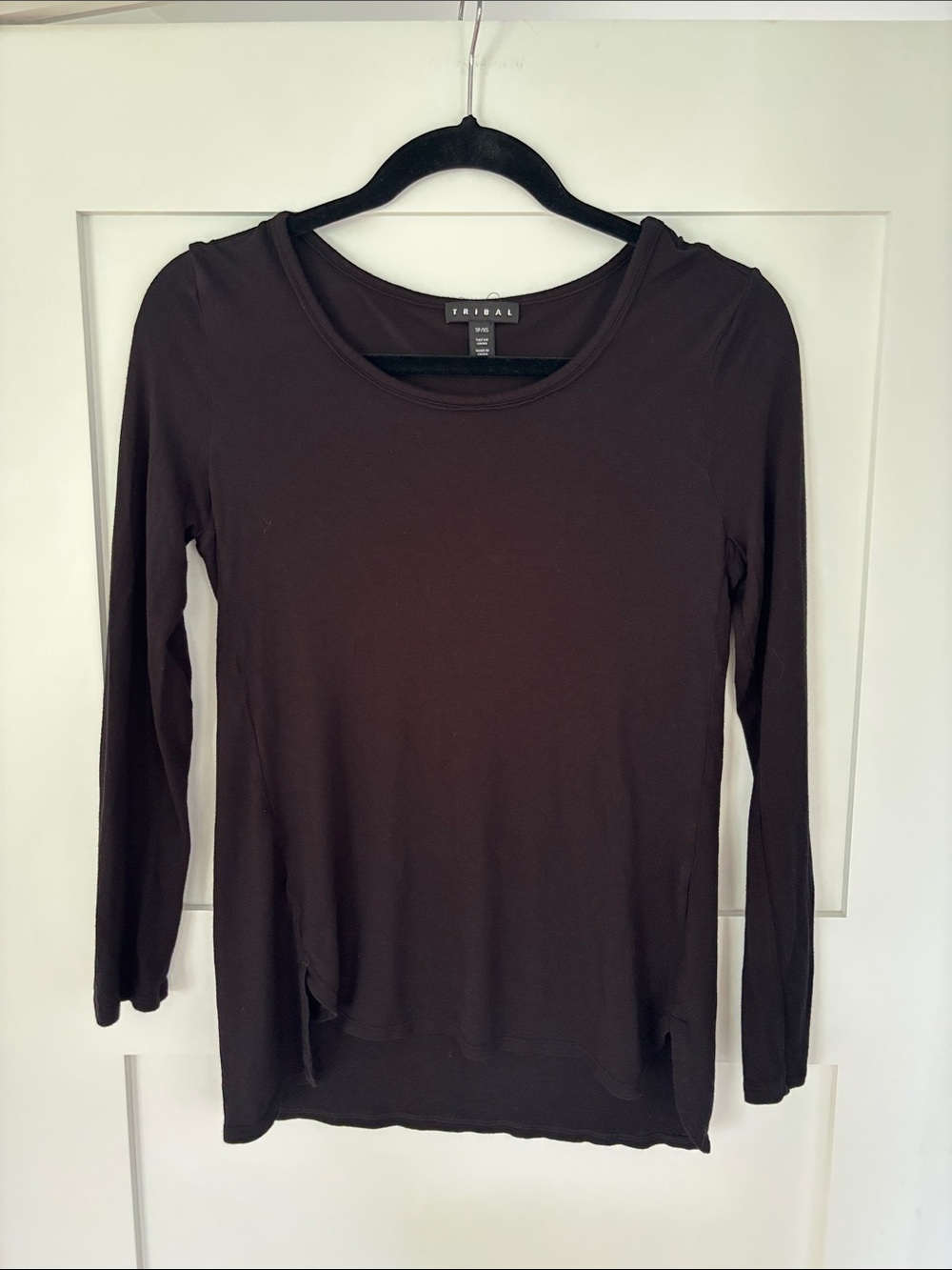 Tribal Black Long Sleeve Scoop Neck Top